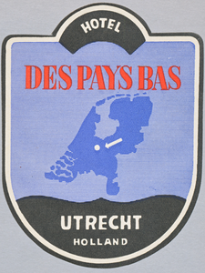711202 Wijnetiket van Hotel des Pays-Bas, [Janskerkhof 10] te Utrecht, met getekend de locatie van het hotel op de ...